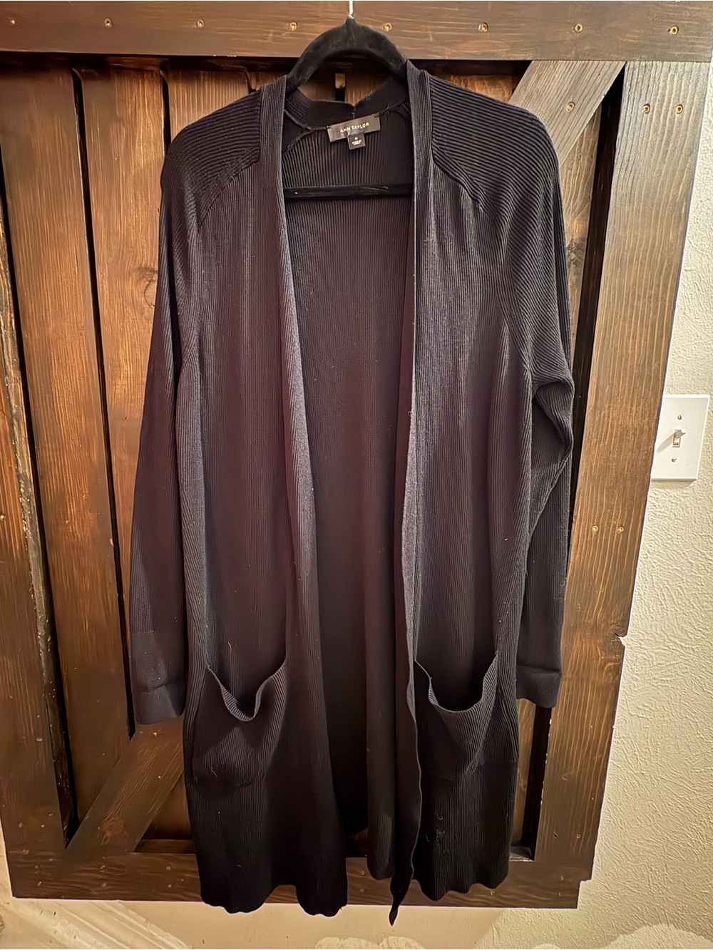 Ann Taylor Black Open-Front Long Cardigan with Pockets